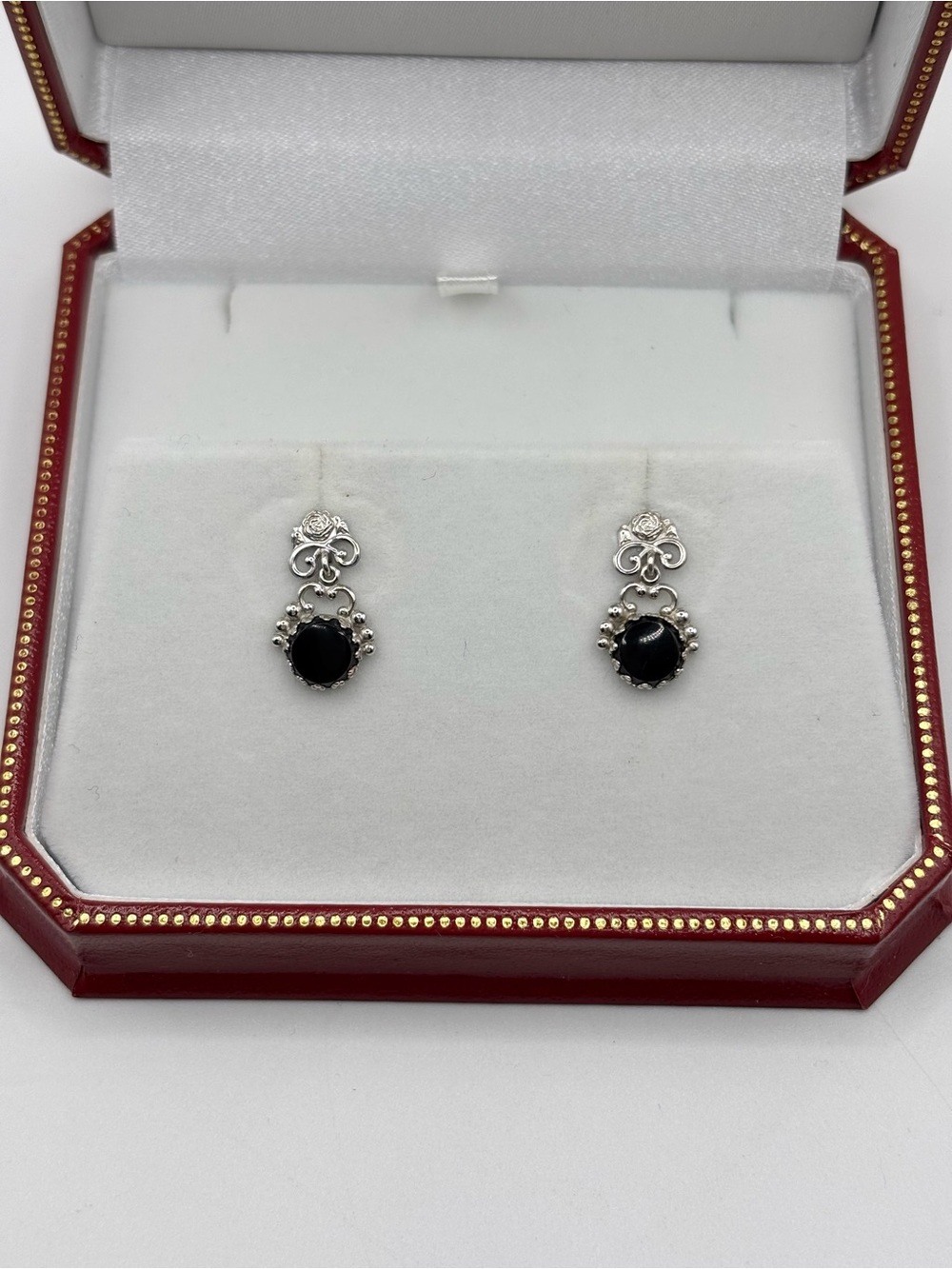 Vintage 14K White Gold and Onyx Earrings